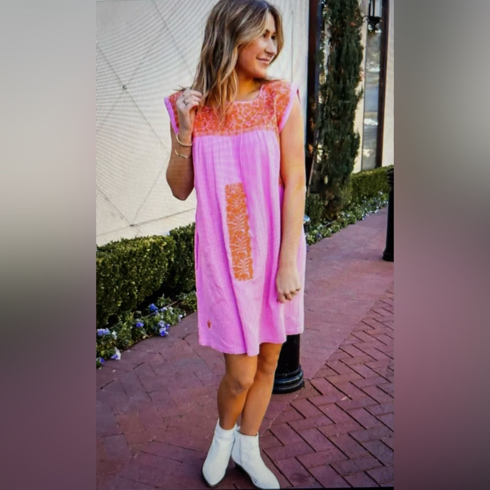 Pink Embroidered Shift Dress - J. Marie
